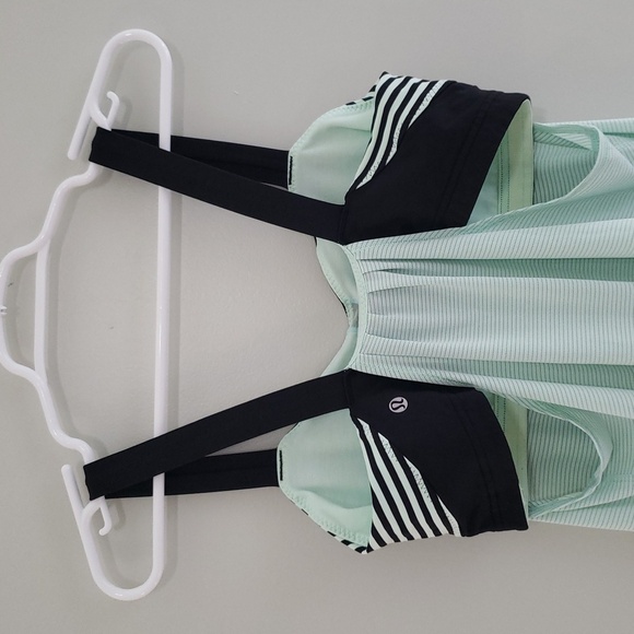 Lululemon Athletica Run Back On Track Tank Top Women 10 Mint Moment Black Stripe - Picture 7 of 14